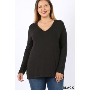 ZENANA Long Sleeve V Neck Top Black Size Large NWT